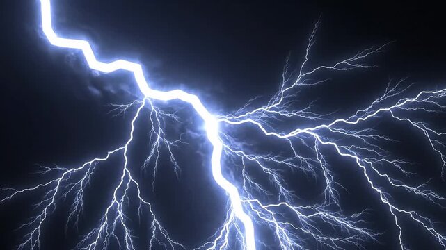 Powerful electric lightning bolts striking across a dark sky during a storm.