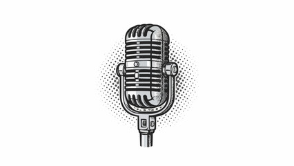 Vintage Microphone Engraving Style Illustration for Audio Recording.