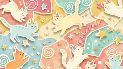 Adorable Unicorn Cats in Party Hats.