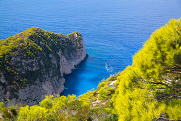 Navagio beach bay on Zakynthos island in Greece. Beautiful blue turquoise water.