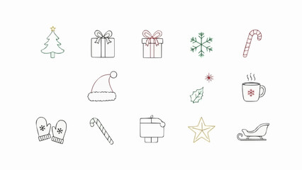 Hand drawn doodle style Christmas and winter holiday icon collection.