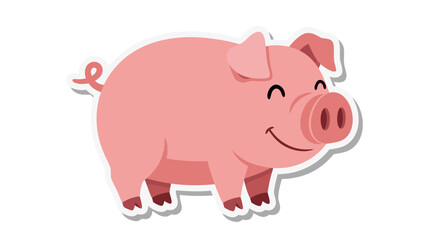 Fototapeta premium A Cheerful Pink Pig With a Curled Tail and Closed Eyes Smiles Happily on a Transparent Background