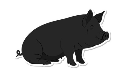 Obraz premium A Detailed Illustration of a Black Pig Sitting Calmly in a Side Profile Against a Plain Black Background with a White Outline Emphasizing its Form and Texture