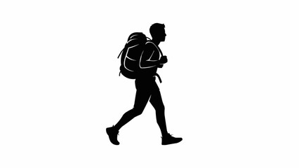 Silhouette of a Hiker with Backpack Walking.