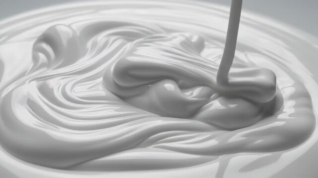 Abstract slow motion of thick, blank white liquid swirling and blending together seamlessly, creating minimalist artistic texture patterns liquid, close-up, clean