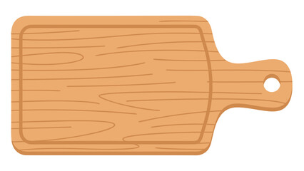 A Simple Wooden Cutting Board with a Handle and Grain Detail Isolated on a Black Background