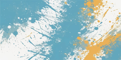 Abstract blue watercolor splash background with green ink drops and grunge paper texture pattern