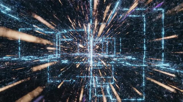 Abstract visualization of complex digital information flowing through a continually shifting nonlinear network background big data, matrix, circuitry