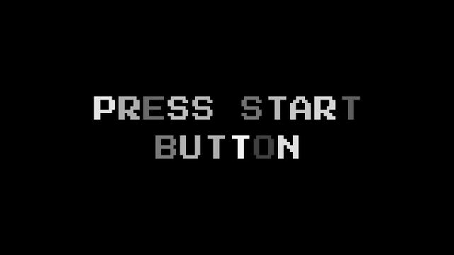 Press Start Button Pixel Text. Retro arcade-style game entry prompt in pixel font