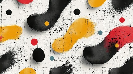 Abstract colorful shapes with textures and dots on a textured off-white background