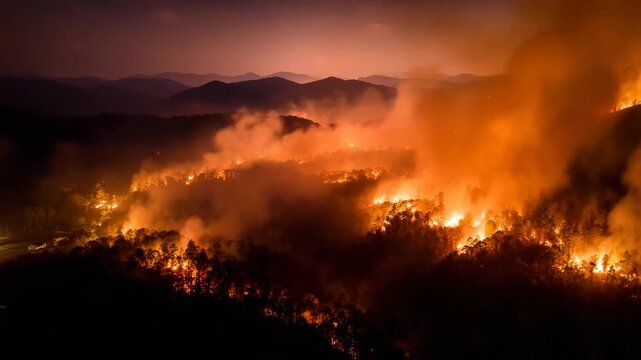 Blazing Earth: Environmental Impact of Forest Fire at Night