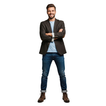 Happy Young Man Posing Confidently with Crossed Arms