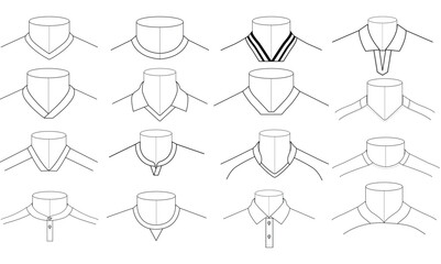 Jersey and T-Shirt Collar Types Vector Set &ndash; Knitwear Neckline Fashion Technical Sketches"
