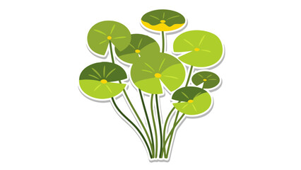 A Stylized Cluster of Green Water Lily Pads with Yellow Centers and Thin Stems on a Black Background Simple Flat Design