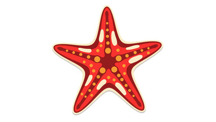 A vibrant red starfish with yellow spots and a cream border on a black background symbolizing marine life and the ocean's beauty