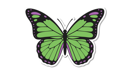 Obraz premium A Vivid Green Butterfly With Purple Accents And Black Outlines On A Transparent Background Represents Nature And Transformation