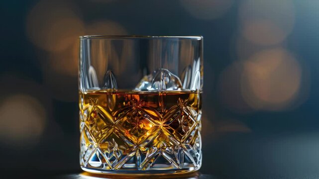 Video A single glass of whiskey sits on a table, ready for use