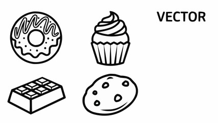 Set of four delicious sweet treats including a donut cupcake chocolate bar and cookie.