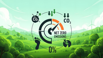 Achieve stunning net zero emissions goals with green energy background Generative AI