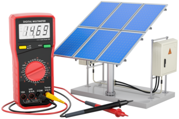 Solar panels with digital multimeter, transparent background