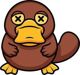 Cartoon platypus with cross eyes and a yellow beak looking directly at the viewer.