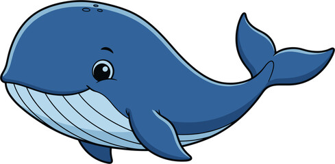 Cute Blue Whale Cartoon Character Isolated on White Background.