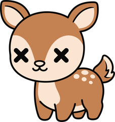 Cute cartoon deer with cross eyes and white spots on its body.
