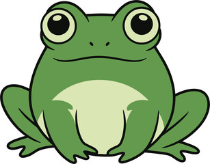 Cute cartoon frog with big eyes sitting and looking forward.