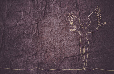 Naklejka premium Fantasy woman angel soars in the air with huge bird wings. Girl in levitation flies. Lady goddess