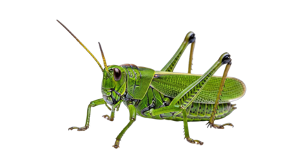 Green Grasshopper on White Background