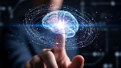 Hand pushing a button on a digital touch screen interface for global network communication