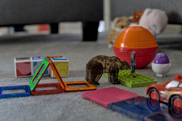 Colorful Toy Collection Of Childhood Favorites Featuring A Bear And Cars.