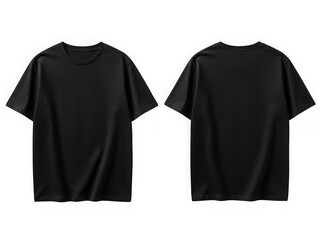 Two plain black t shirts front and back isolated on transparent background