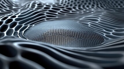 haptic feedback system visualized, a surface covered in a grid of microscopic pistons that are creating a texture, visualized as a ripple of light, representing the sense of touch.