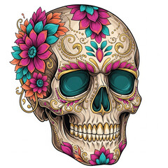 Colorful Floral Sugar Skull &ndash; D&iacute;a de los Muertos Vector Illustration