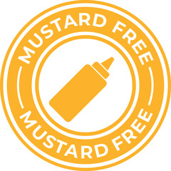 Mustard free icon simple yellow circle badge with mustard bottle silhouette for food allergy or dietary restriction labels
