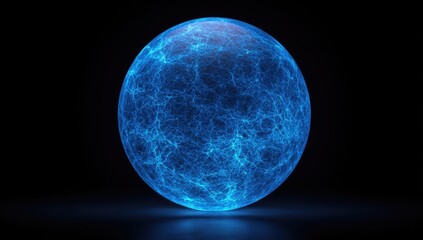Fototapeta premium A glowing blue sphere with intricate, swirling light patterns on a dark background
