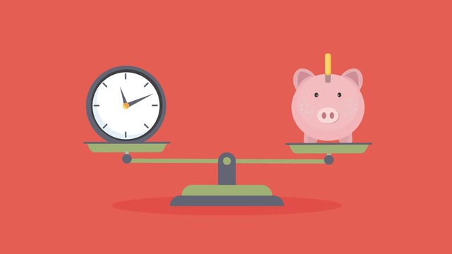 Time is money on scales icon. Money and time on scale. Time or money 
