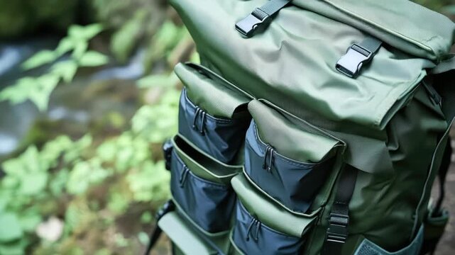 Multi-purpose backpack for outdoor activities, designed with multiple storage compartments, featuring a military style design and lightweight, durable fabric.