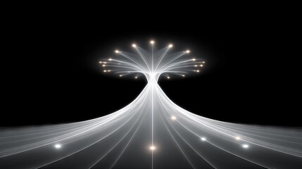 Abstract Light Trails Flowing on Black Background
