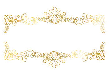 Vintage Baroque Victorian gold Frames, hand drawn ornamental badge and borders, Golden antique ornate elegant decorative elements, png transparent background