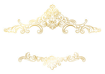 Vintage Baroque Victorian gold Frames, hand drawn ornamental badge and borders, Golden antique ornate elegant decorative elements, png transparent background