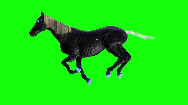 Running carbon fiber horse - clean 3D animation on green screen (No effects) created by 3D modeling and rig seamless loop animation.