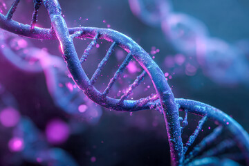 3d rendered illustration of a vibrant dna double helix structure with glowing particles symbolizing genetic code and molecular biology in a futuristic environment