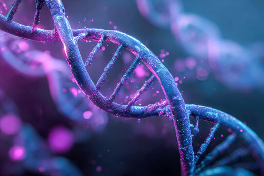 3d rendered illustration of a vibrant dna double helix structure with glowing particles symbolizing genetic code and molecular biology in a futuristic environment - Powered by Adobe