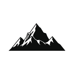 Black mountain range with snowy peaks on a white background in vector format.
