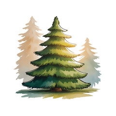 Watercolor Pine Tree Landscape Illustration