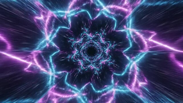 Dynamic abstract geometric pattern rapidly expanding across a dark digital void creating a hypnotizing seamless loop background animation animation, infinity, backdrop