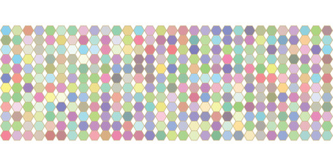 Abstract geometric pattern of colorful hexagonal shapes arranged in a seamless pastel mosaic design, perfect for backgrounds and digital art