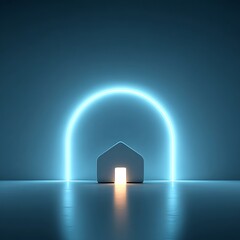 Futuristic digital home with glowing entrance high resolution picture